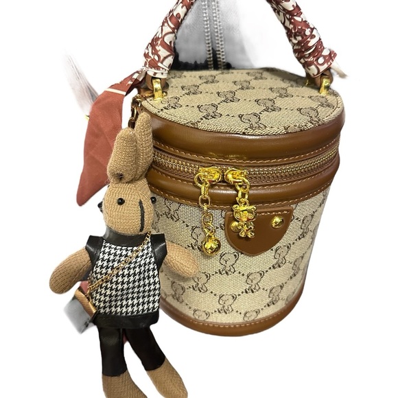 Handbags - Brown and Tan Crossbody Bag with Gold Accents